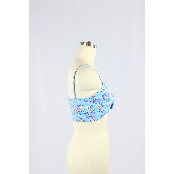 ZARA Blue Floral Cotton Sateen Tie Front Cropped Tank Top, Size S - Picture 8 of 13